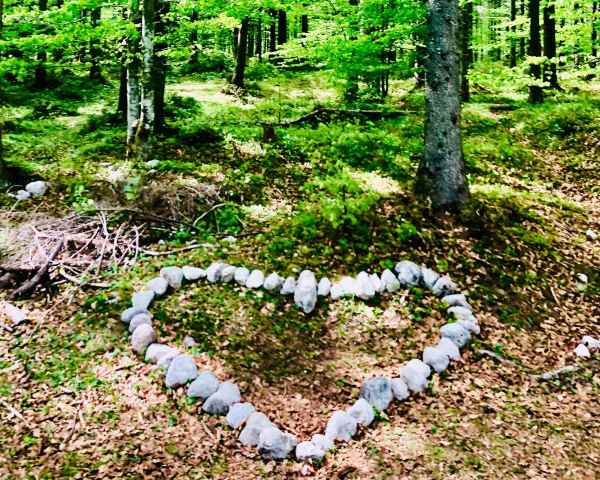 Diese Steine, die ein Herz im Wald bilden symbolisieren die Resilienz Faktoren